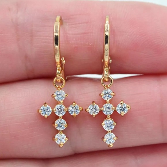 Jewelry - 18K Gold Filled Diamond Cross Earrings
